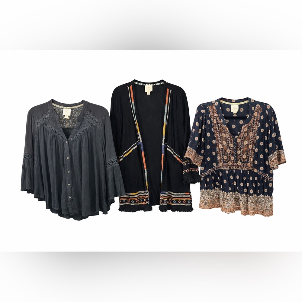 Knox Rose Boho Whimsygoth Top Lot 3 Embroidered Kimono Blouses M/L